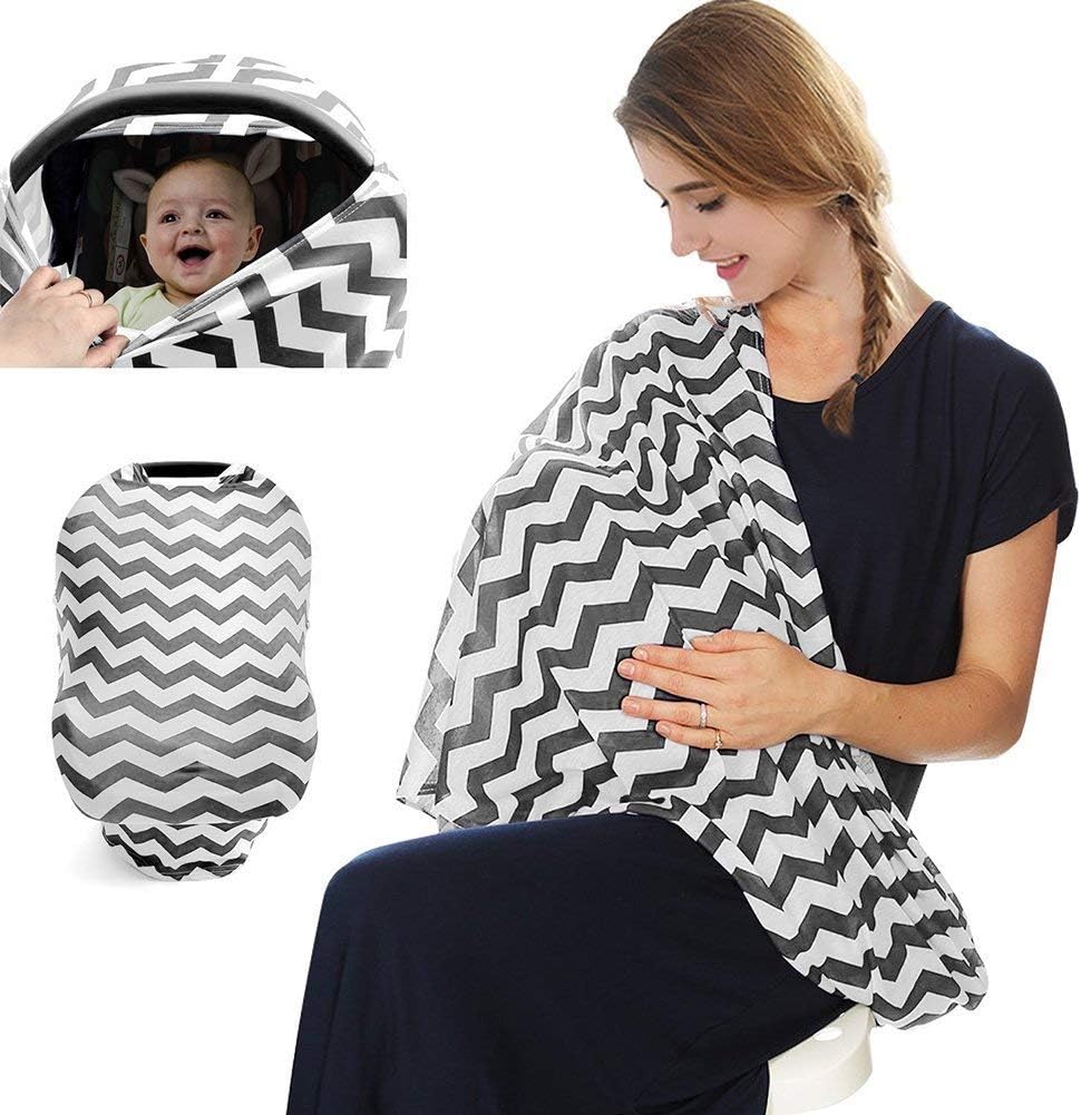 MMBABY Nursing Breastfeeding Cover,Baby Car Seat Covers,Nursing top (Grey and White)