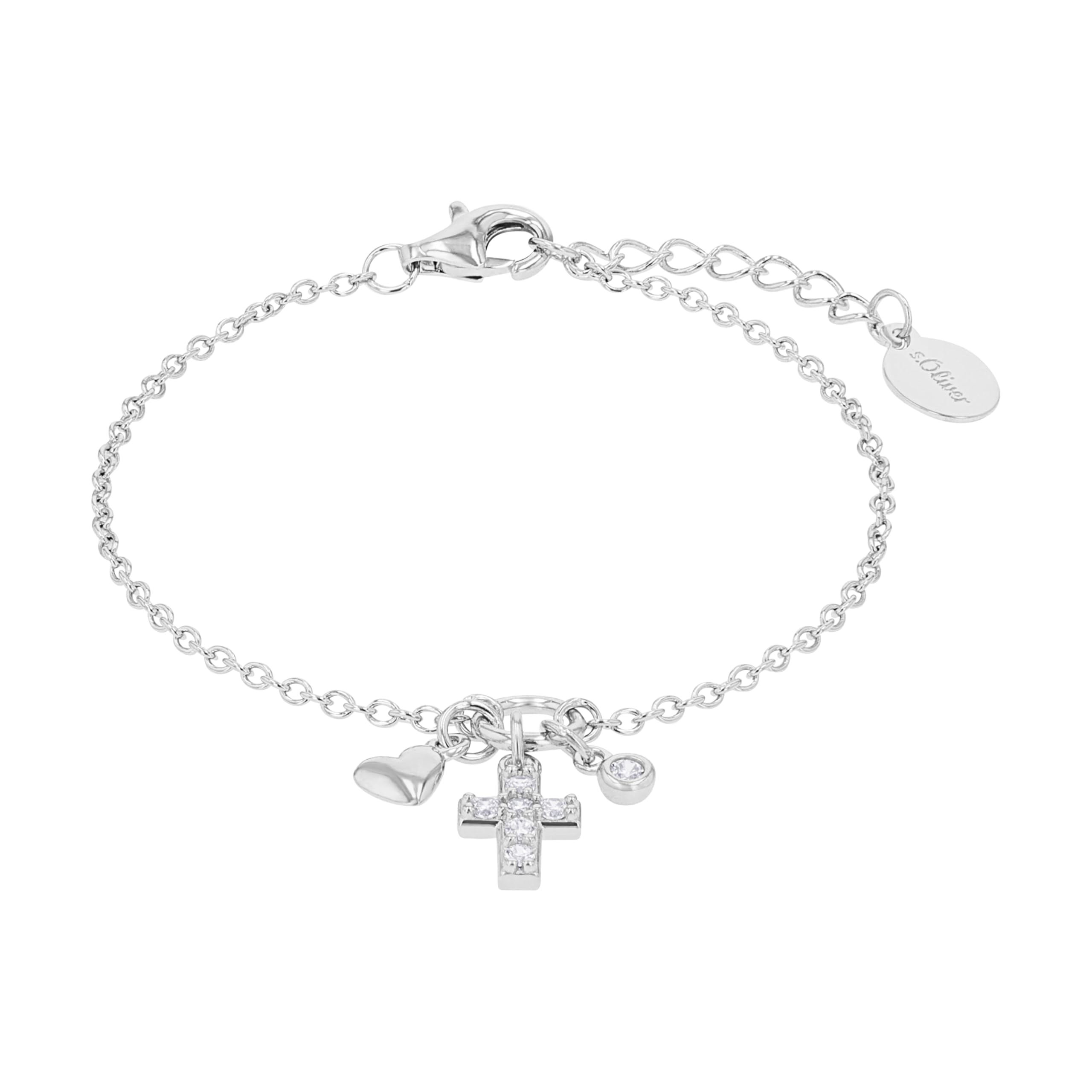 s.Oliver Bracelet Arm jewelry, with Zirconia synth., 14+2 cm, Silver, Cross, Comes in jewelry gift box, 2022704