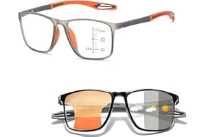 Varifocal Reading Glasses for Mens and Womens, Photochromic Glasses Sporty Design, Flexible Anti-Blue Light Readers