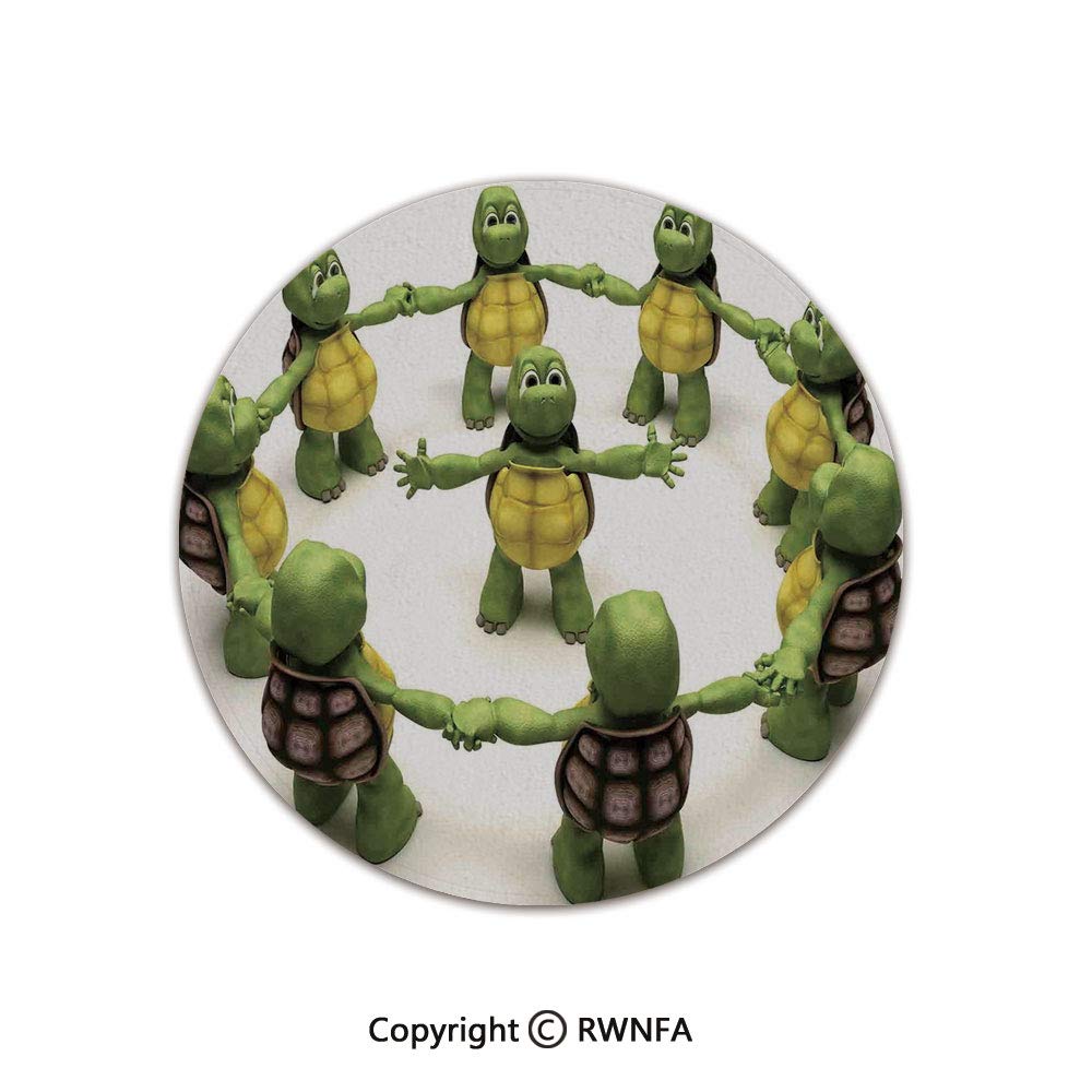 Art Deco Non-Slip Super Soft Children Play Carpet,Ninja Turtles Dancing Tortoise Team Relax Fun Happiness Childhood Kids Print Decorative 5' Diameter Green White Brown,Sofa Bath Floor Mat