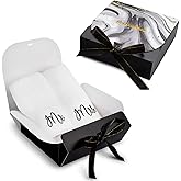 RUBBER BOND Mr and Mrs Towels Set with Gift Box - 4 Pack Bath and Hand Towels for Couples - Hotel, Spa & Bathroom Cotton Towels for The Couples (Black Embroidery Gold Hand Towels 2 Pack)