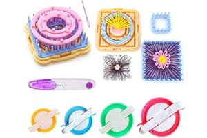 RRigo Weaving Loom Kit, 8pcs Frame Looms with 4 pom pom Maker, Knitting Wool, Round/Square Knitting Looms Craft Kit Multi Color (Instructions Included)