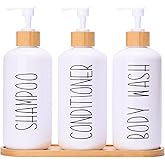 MOMEEMO White Shampoo and Conditioner Dispenser Set, Contains 3 Extra-Thick PET Plastic Bottles, Refillable Shampoo and Conditioner Bottles Perfect for Farmhouse Bathroom Decor. (White)