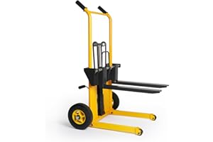 VISHOMEYARD Manual Forklift Pallet Stacker, 440 Lbs Capacity Hydraulic Material Lift 35" Lift Height with Adjustable Forks and Fixed Legs Pallet Truck Dolly Stacker