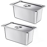 Mifoci 2 Pack Stainless Steam Hotel Pan with Lid, 1/3 Size x 6 Inch Deep Steam Table Pan Restaurant Supplies Reusable Anti Rust Water Tool for Home, Party, Restaurant, Hotel, Buffet