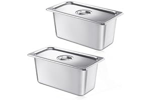 Mifoci 2 Pack Stainless Steam Hotel Pan with Lid, 1/3 Size x 6 Inch Deep Steam Table Pan Restaurant Supplies Reusable Anti Rust Water Tool for Home, Party, Restaurant, Hotel, Buffet