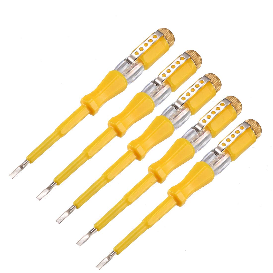 sourcing map Voltage Tester AC 100-500V with 3mm Slotted Screwdriver with Clip for Circuit Test, Yellow, Pack of 5