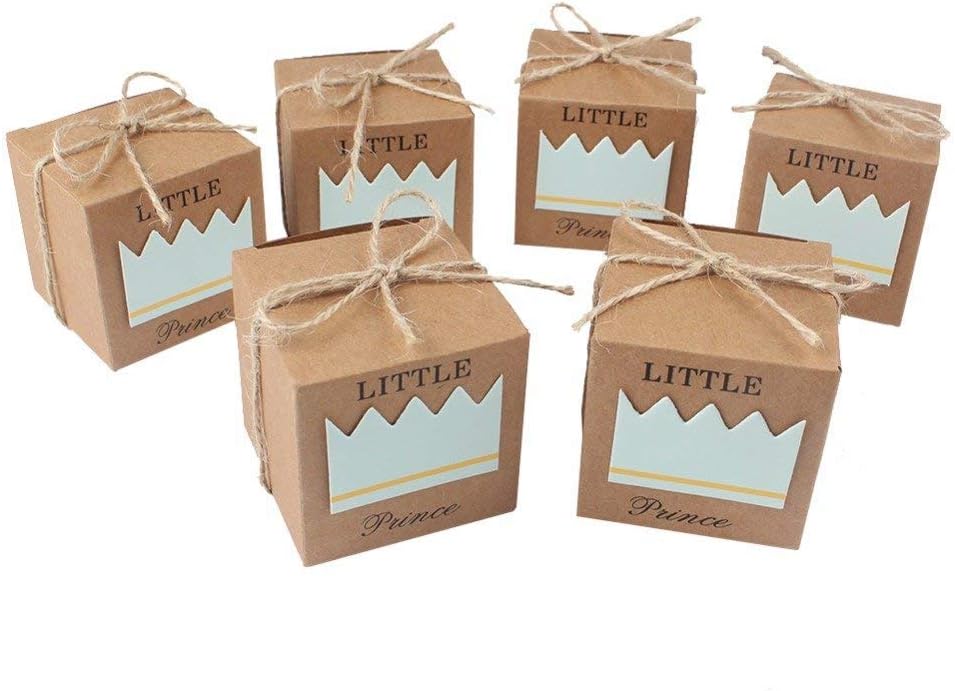 Aisaving 50pcs Baby Shower Favor Boxes Kraft Paper Candy Box Gift Packing Box Little Prince Blue Crown Kraft Boxes Girl Boy Birthday Favors Decor for Wedding Birthday Party Baby Shower Favors - Image 4