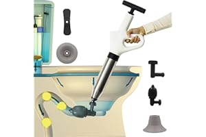 SALMOPH Toilet Plunger, Plunger Blaster Gun, Powerful High Pressure Air Snake Drain Clog Remover with Real-Time Barometer, Stainless Steel Toilet Clog Remover for Toilet Bathroom Sink-WHITE