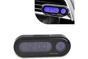 icykale Pack-1 Car Digital Clock, 2.9" x 1.1" x 0.7" LCD Luminous Large Screen Dashboard Vent Angle Adjustable Mini Clock, with Thermometer Function Adhesive Clock, Universal for Cars Home (Black)