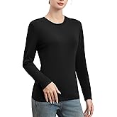 Cotton Long Sleeve Shirts for Women Slim Fit Basic Tees Underscrub Tshirts Crewneck Undershirts Casual Plain Tops