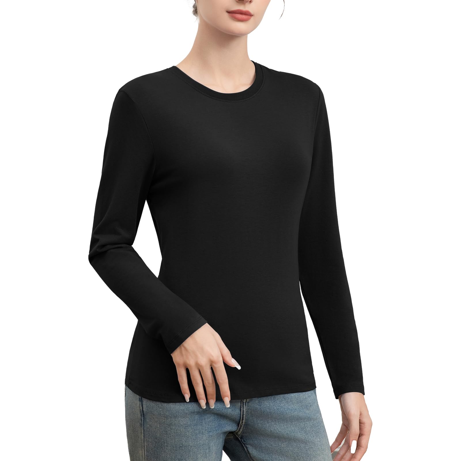 Photo 1 of Cotton Long Sleeve Shirts for Women Slim Fit Basic Tees Underscrub Tshirts Crewneck Undershirts Casual Plain Tops (Black,Large)