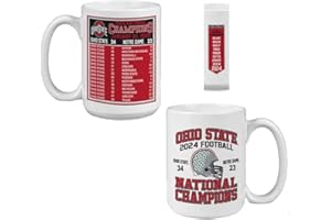 RFSJ R.F.S.J. Ohio State Buckeyes 2024 NCAA National Championship Collector's White Mug – Official Championship Logo & Season Schedule – Heavy Diner Mug – Limited Edition – 15 oz