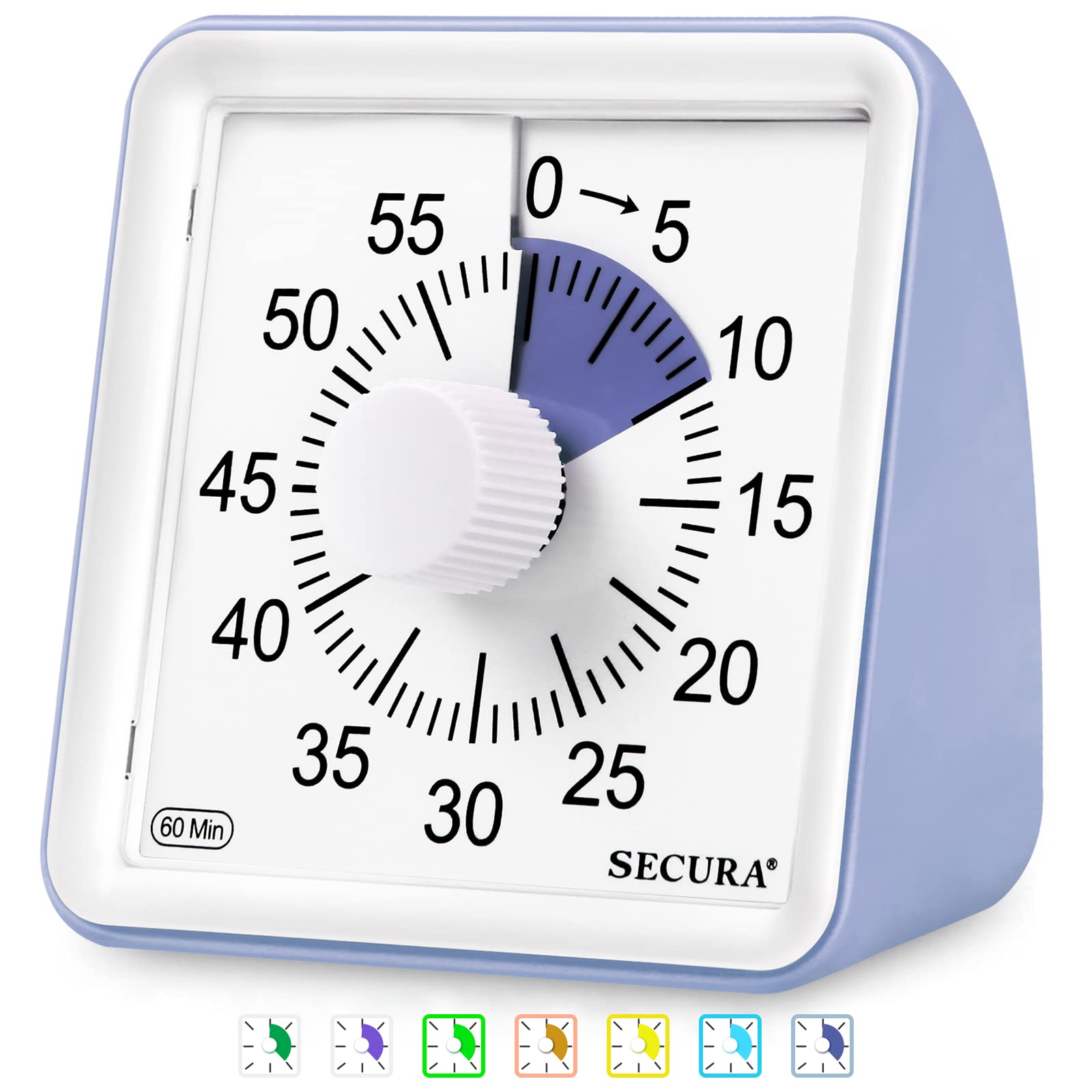 Secura 60-Minute Visual Timer, Classroom Timer, Countdown Timer for Kids and Adults, Time Management Tool for Teaching (Purple & Purple)