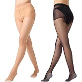 Yilanmy 2 Pairs Anti Slip Sheer Tights for Women,10D Ultra Sheer High Waist Control Top Pantyhose with Reinforced Toe