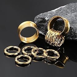Twolobes 2 PCS Gold Ear Gauges With 10 twisty nose