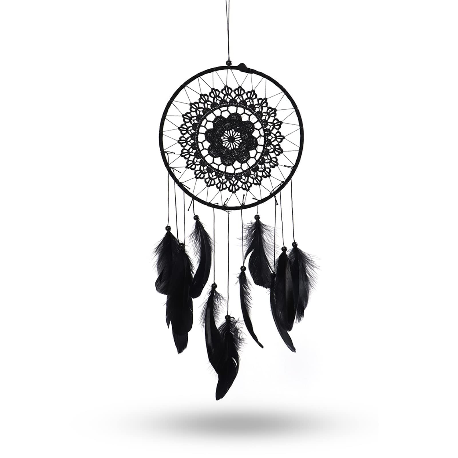 Dream Catcher Wall Decor Handmade Feather Dreamcatcher with Bead Feathers Wall Hanging Ornament 19.7×8.1 inch Boho Crochet Lace Dream Catchers Craft Dreamcatcher for Decoration