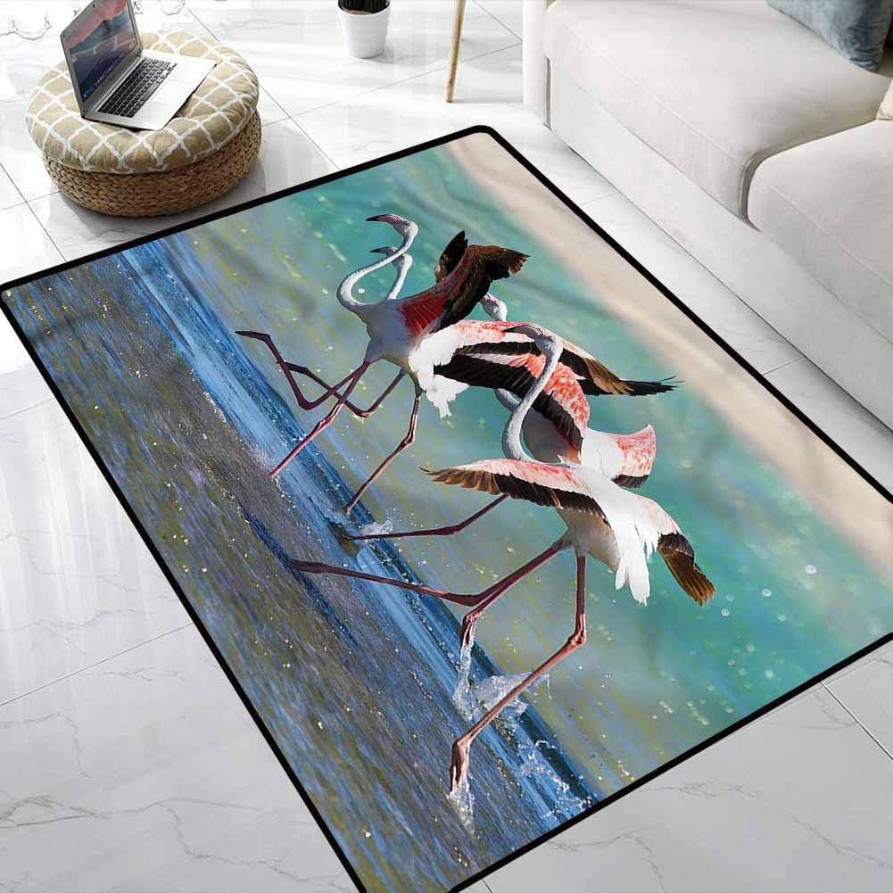Area Rug Flamingo,Flock of Birds Taking Off Non-Slip Machine Washable Rugs for Baby Children Playroom Women Yoga 6.5 x 10 Feet