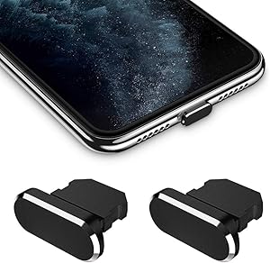 iMangoo Anti Dust Plug for iPhone SE/ 12 Pro Max/ XR Charging Port Plug w Silicone Clip Holder & Carrying Case for Easy Storage Protective Phone Charge Port Pluggy for iPad Air Mini Pro 2 Pack Black