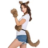 HAOAN Wolf/Fox Kostüm-Set – Mit Ohren, Schwanz & Handschuhen, Für Halloween & Mottopartys