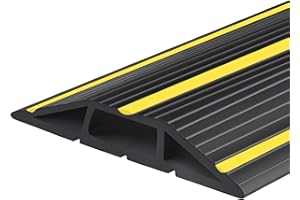 PAPILLON 10Ft Cord Covers for Wires on Floor, 3-Channel Floor Cord Cover with Anti-Slip Base & Yellow Warning Strips, Extension Cord Covers for Floor, Ideal for Home, Office, Outdoor Use