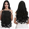 REECHO 20" 1-Pack 3/4 Full Head Curly Wave Clips in on Synthetic Hair Extensions HE008 Hairpieces for Women 5 Clips 4.5 Oz per Piece - Natural Black