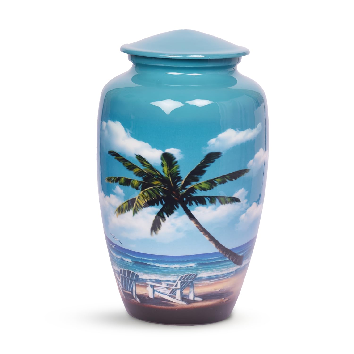 HLC Beach Blue Cremation Urn for Adult Ashes - Handcrafted (200 lbs, 10.5 x 6”)