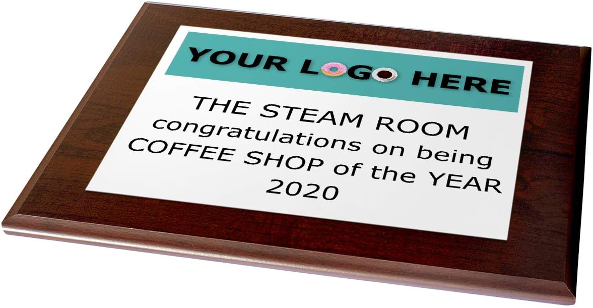 PlaqueMaker Personalized Award Plaque, Aluminum Recognition Certificate, Customized Text and Picture Options (8" x 10", White Metal, Coated Cherry Board) : Office Products