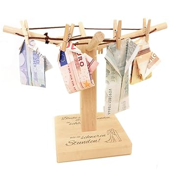 Casa Vivente - Wäsche-Spinne aus Holz mit Gravur zur Hochzeit - Bleibt einander stets verbunden - Motiv: Brautpaar - kreative