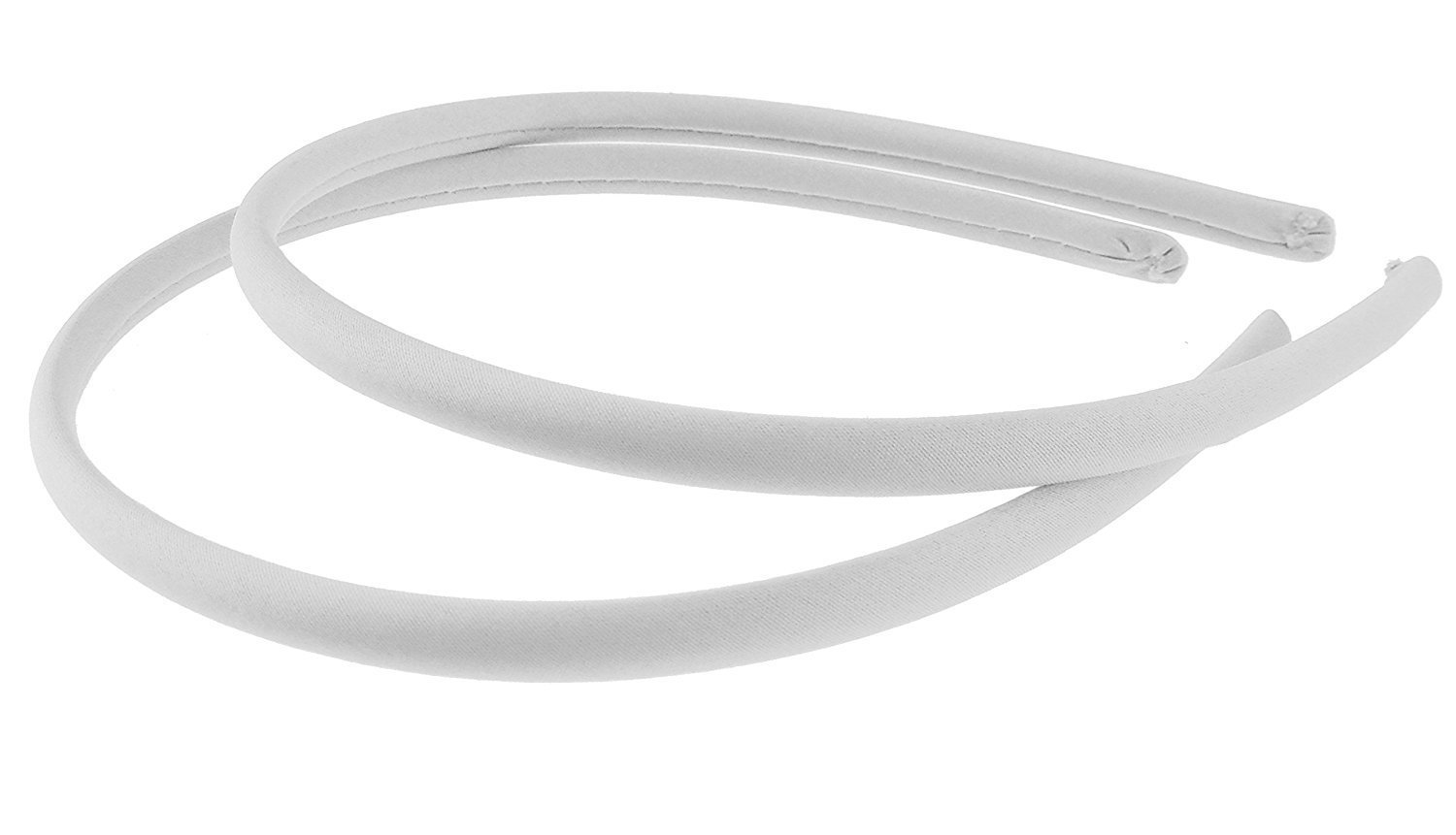 Pair of 2 Slim Thin 1cm Satin Covered Teens Girls Bridesmaid Basic Party Satin Plain DIY Alice Headband Hairband Head Hair Band Kids School Uniform (Ivory, One Size)