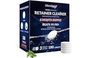 MicroBeats Retainer Cleaner Tablets for Invisalign Aligners Cleaning, Intensive Denture Cleaning Tablets Remove Odor & Plaque for Night Guard and More with Fresh Mint 180 Tablets for 6 Month Supply