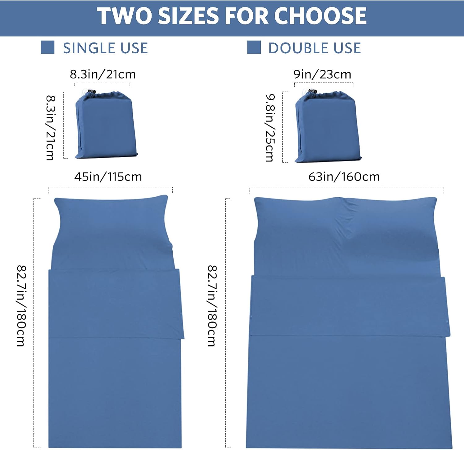 Travel and Camping Sheet Sleeping Bag Liner, Lightweight Compact Portable Adult Thin Sleeping Bag Sack, Premium Soft Hotel Sleep Sheet for Traveling Hostels Picnic : Sports & Outdoors