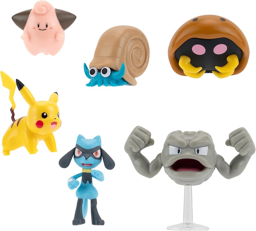 Pokémon Battle Figure 6 Pack Pikachu Cleffa Riolu Geodude Omanyte Kabuto 2-inch