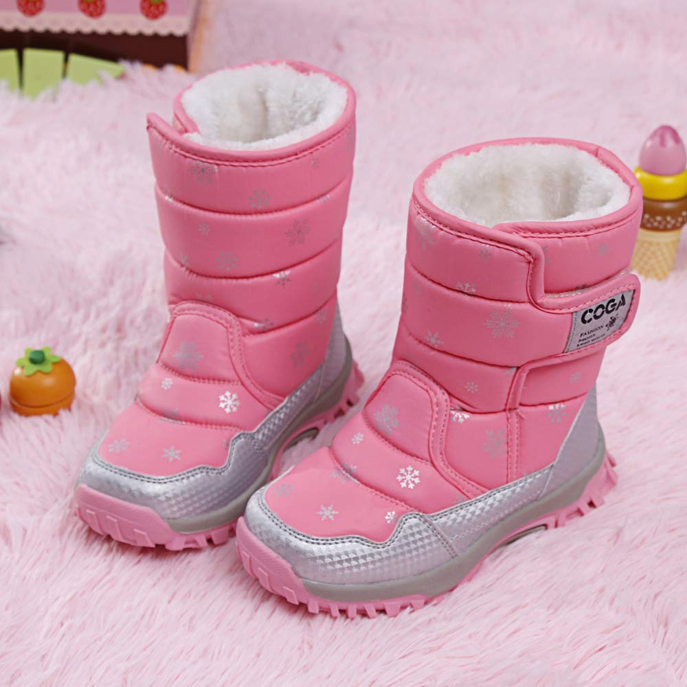 GRN Girls Boys Snow Boots Kids Winter Warm Waterproof Outdoor Slip Resistant Cold Weather Fur Lined Shoes (Toddler/Little Kid/Big Kid) Pink