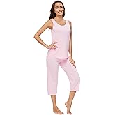 WiWi Pajamas for Women-Viscose Made from Bamboo Sleeveless Pjs Tank Top Capri Pants Pajama Set S-XXL