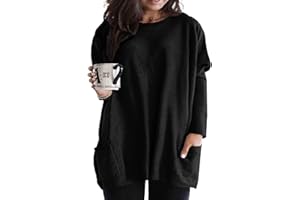 Eytino Womens Plus Size Long Sleeve Tops Crewneck Lightweight Sweatshirt Loose Casual Oversized T Shirts with Pockets(1X-5X)
