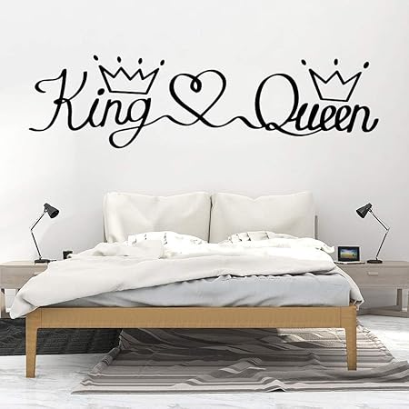 Mlpnko Romantische King Queen Vinyl Wandtattoos Fur Schlafzimmer Dekoration Wandaufkleber 64x16cm Amazon De Kuche Haushalt