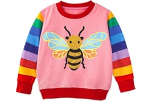Joketiger Girls Sweatshirts Animals Embroidery Print Cotton Tops Pullover Toddler long Sleeve sweatshirt 3-9 Years