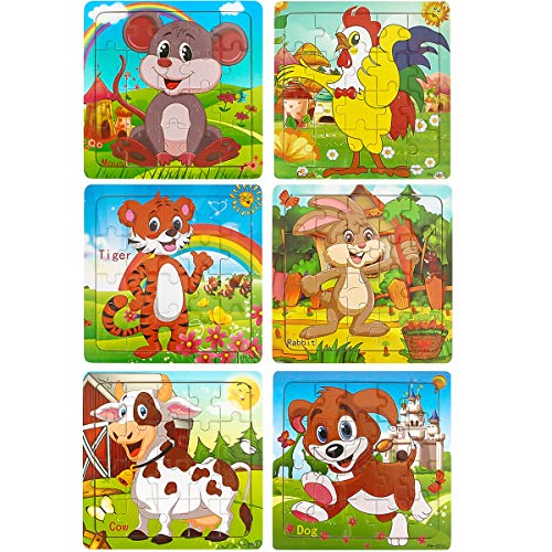 Dreampark Puzzles for Kids Ages 3-5, Wooden Jigsaw Animals Puzzles 20 Pieces Preschool Educational Learning Toys Set for Toddlers Boys and Girls (6 Pack)
