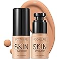 FOCALLURE 2 Pcs Liquid Foundation, Skin Evolution Foundation + Concealer, Full Coverage Foundation Makeup, Durable, Waterproof, Oil-Control, Hides Wrinkles & Lines, Natural Tan