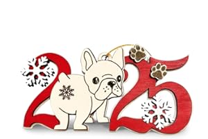 CRAZYTOPS French Bulldog 2025 Christmas Ornament – Wooden Frenchie Dog Tree Decoration with Paw Prints & Snowflakes for Frenchie Lovers & Pet Owners