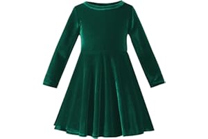 NARPLO Toddler Christmas Dress Back Zipper Baby Girls Velvet Christmas Dress Long Sleeve Knee Length Dress for Party Holiday