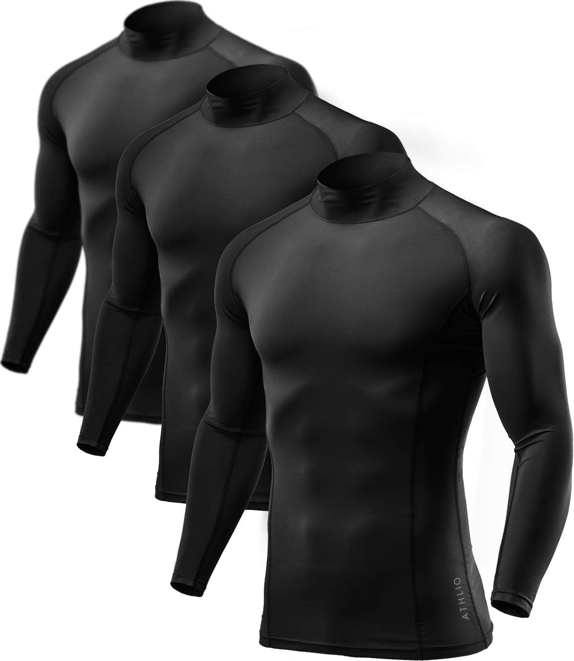 2 or 3 Pack Men's UPF 50+ Mock Long Sleeve Compression Shirts, Athletic Workout Shirt, Water Sports Rash Guard