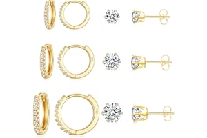 KesaPlan Stud Earrings for Women 14K Gold Plated Hypoallergenic Hoop Earrings Set Small Studs Hoop Huggie Earring Multiple Piercing Star Heart Ball Cubic Zirconia Studs Stacks Trendy for Women Men