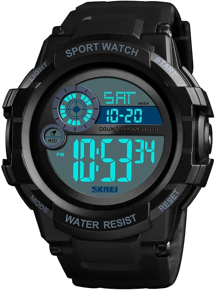 Mens Digital Sports Watch Multifunctional Watch with 2 Time, Week, Alarm,Chronograph, Countdown