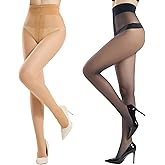 Yilanmy 2 Pairs Rip Resistant Sheer Tights T-Crotch Control Top Pantyhose for Women Reinforced Toe