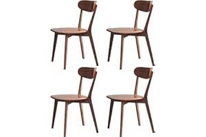 Grewood 100% Solid Oak Wood Dining Chairs,Mid Century Modern Dining Chairs with Rounded Backrest,Kitchen,Dining Room Chairs Set of 1/2/4 (4, Walnut Color)
