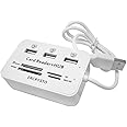 ERCRYSTO Card Reader and 3 Ports USB Hub, High Speed External Memory Card Reader (MS, Micro SD,SD/MMC,M2,TF Card), White.