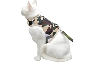 YIZHI MIAOW Tactical Cat Harness and Leash for Walking Escape Proof, Jungle Camo, Large, Adjustable Cat Walking Jackets, Padded Stylish Cat Vest for Winter