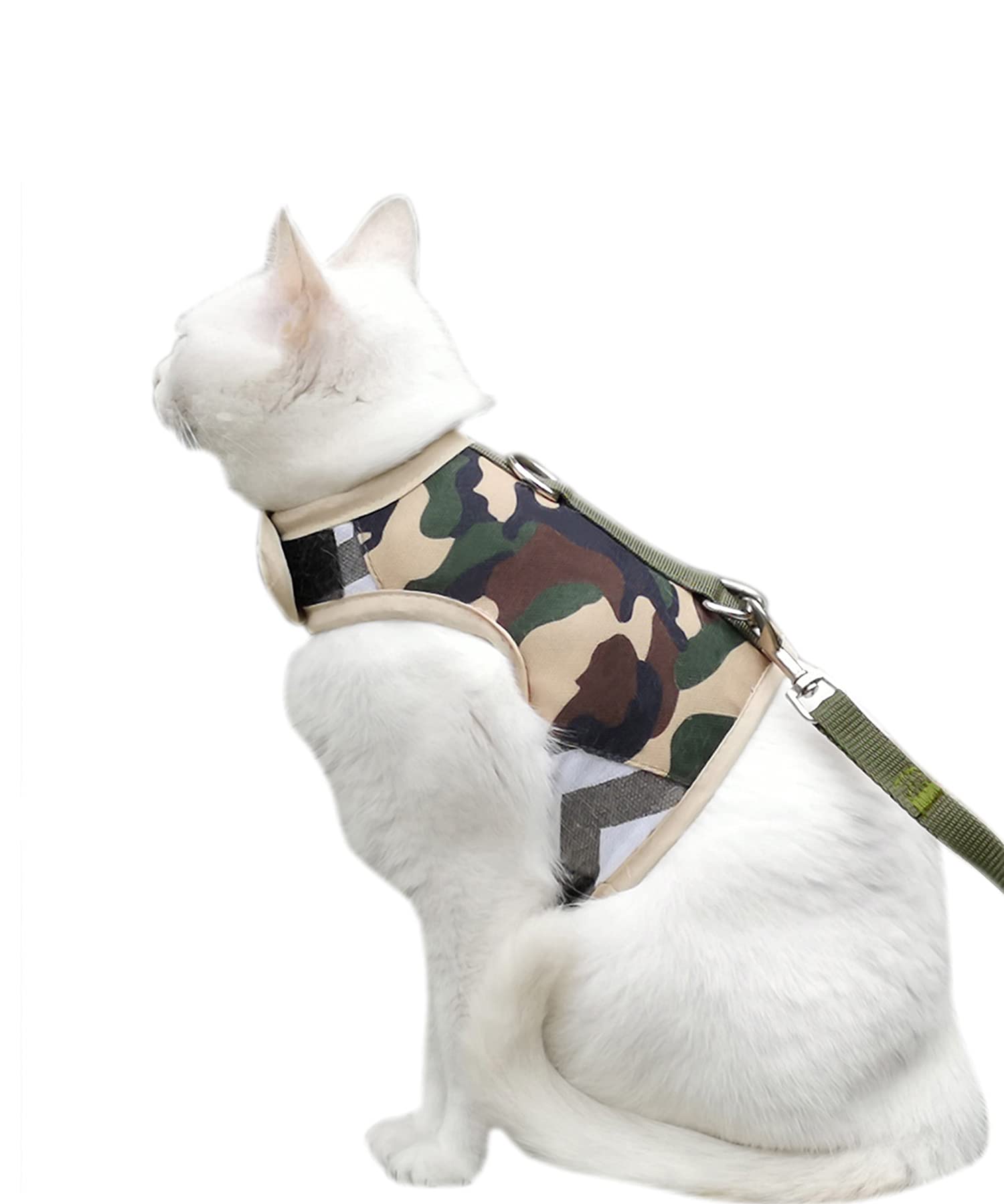 Photo 1 of Yizhi Miaow Cat Harness and Leash Set for Walking Escape Proof, Adjustable Cat Vest Harness, Padded Stylish Cat Walking Jackets, Camo Green, Extra Large